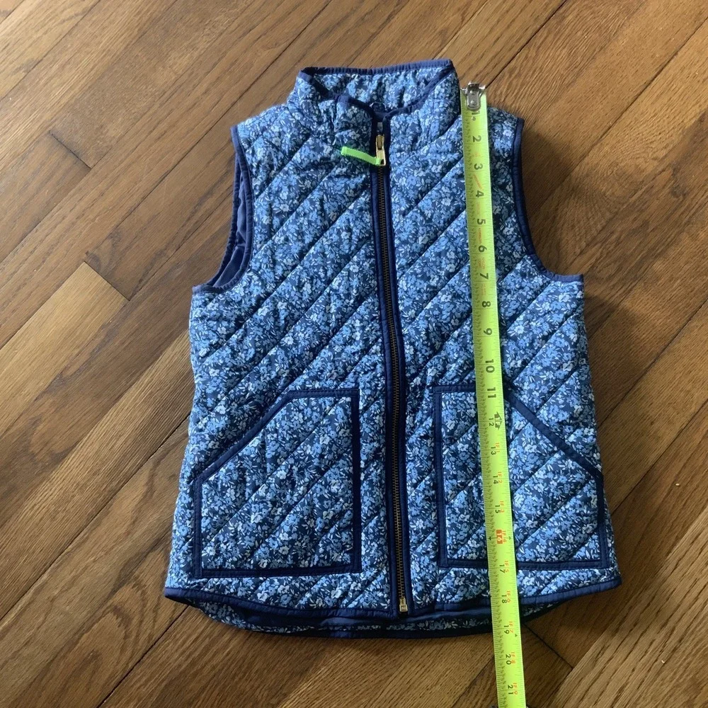 Crewcuts Girls Sleeveless Quilted High Neck Full Zip Up Vest Floral Blue Size S